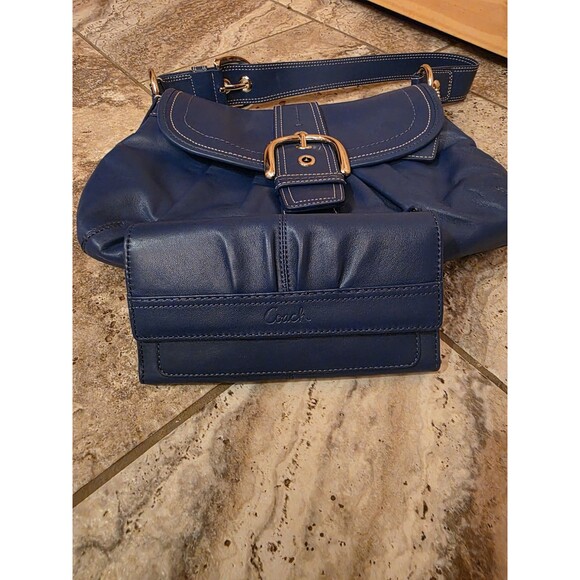 Coach F15204 Vintage Cobalt Blue Soho Flap Y2K Leather w/Buckle/With Wallet - Picture 7 of 10